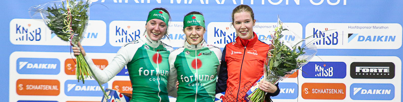 Eén-tweetje voor Fortune Coffee, leidster Van der Meijden wint in Thialf